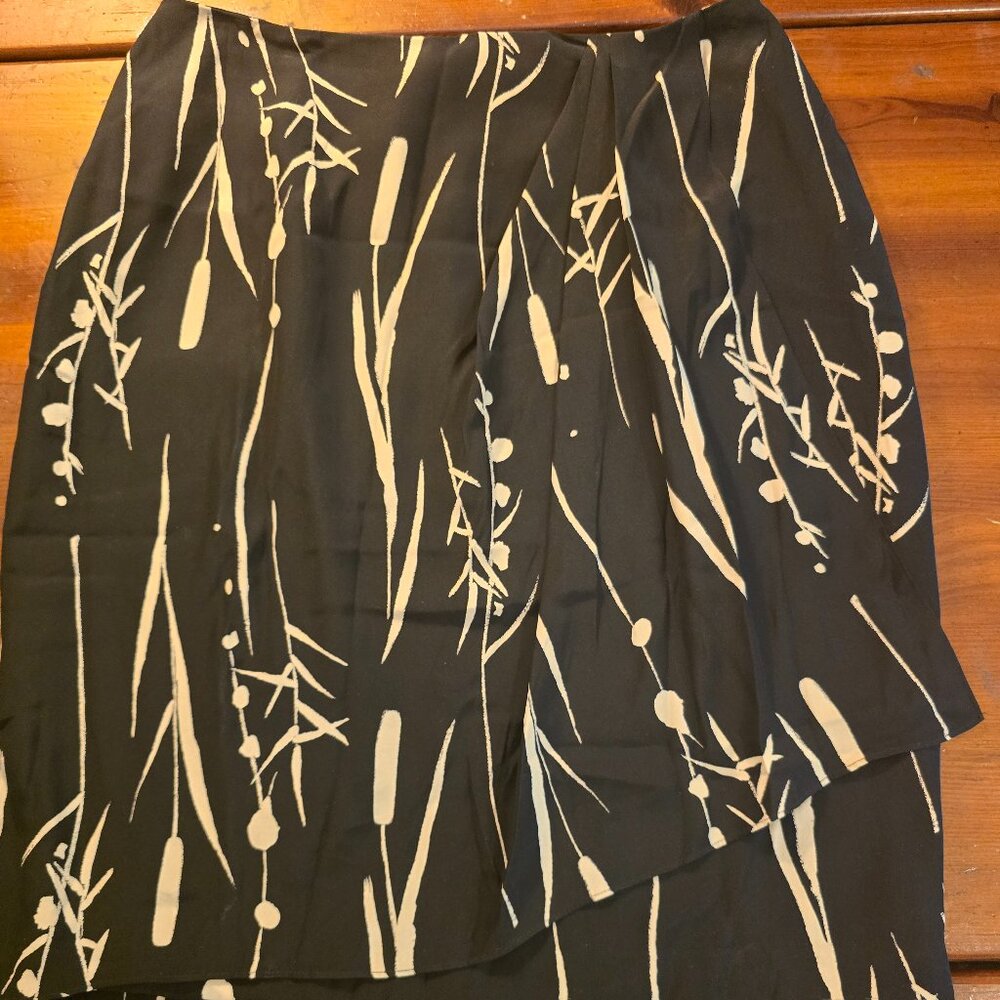 Skirt Liz Clairborne Collection Silk Black Tan False Wrap Lined size 12 1990s